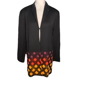 Misook Women’s Large Black Long Line Cardigan Blazer Vibrant Geometric Design